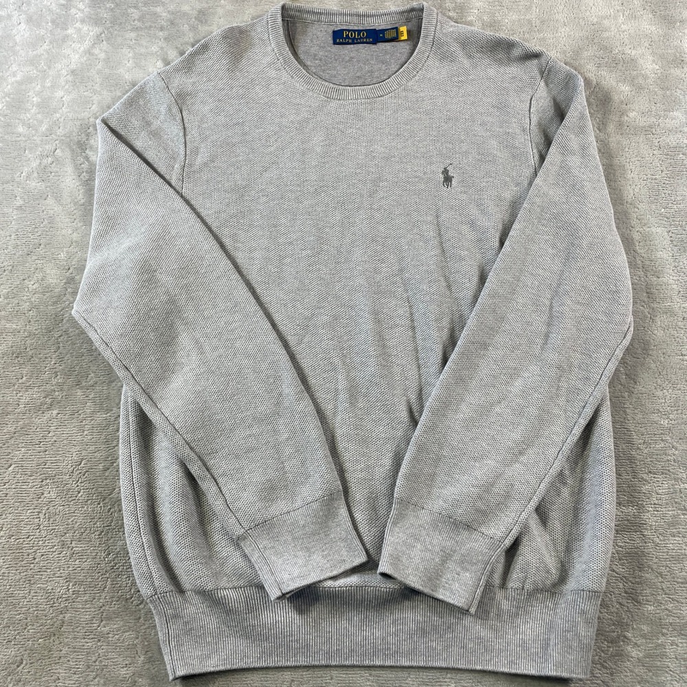 Polo Ralph Lauren Sweater Mens Medium Gray Crewneck Knit Preppy Minimalist